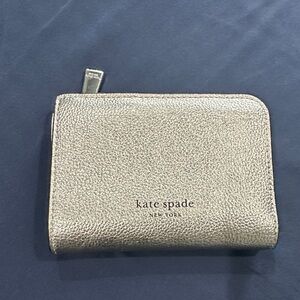 kate spade Metallic Silver Pebbled Zip Wallet